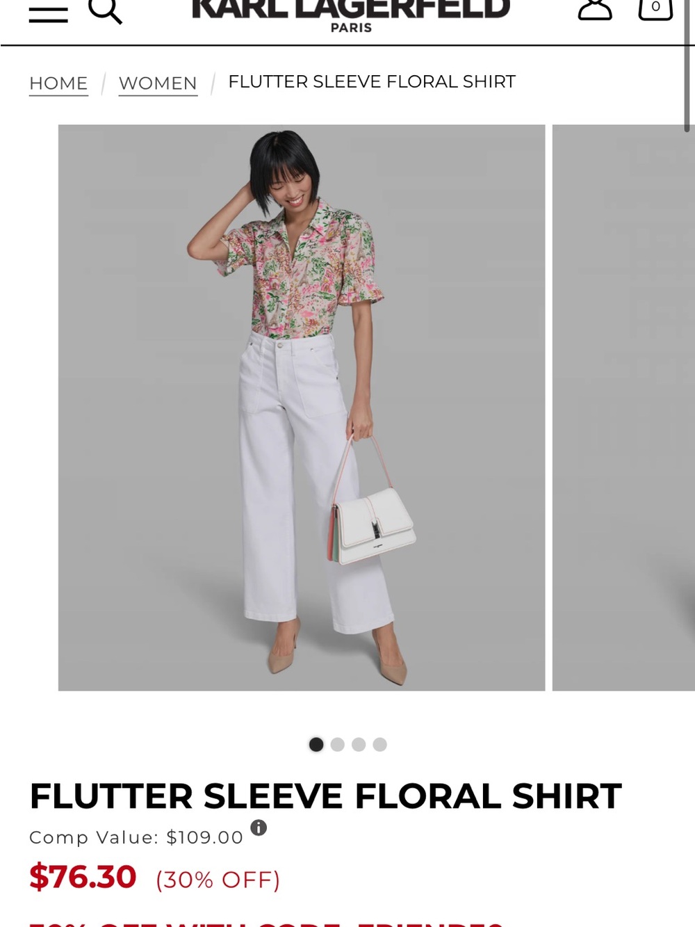 Karl Lagerfeld Flutter Sleeve Floral Shirt - Picture 5 of 5